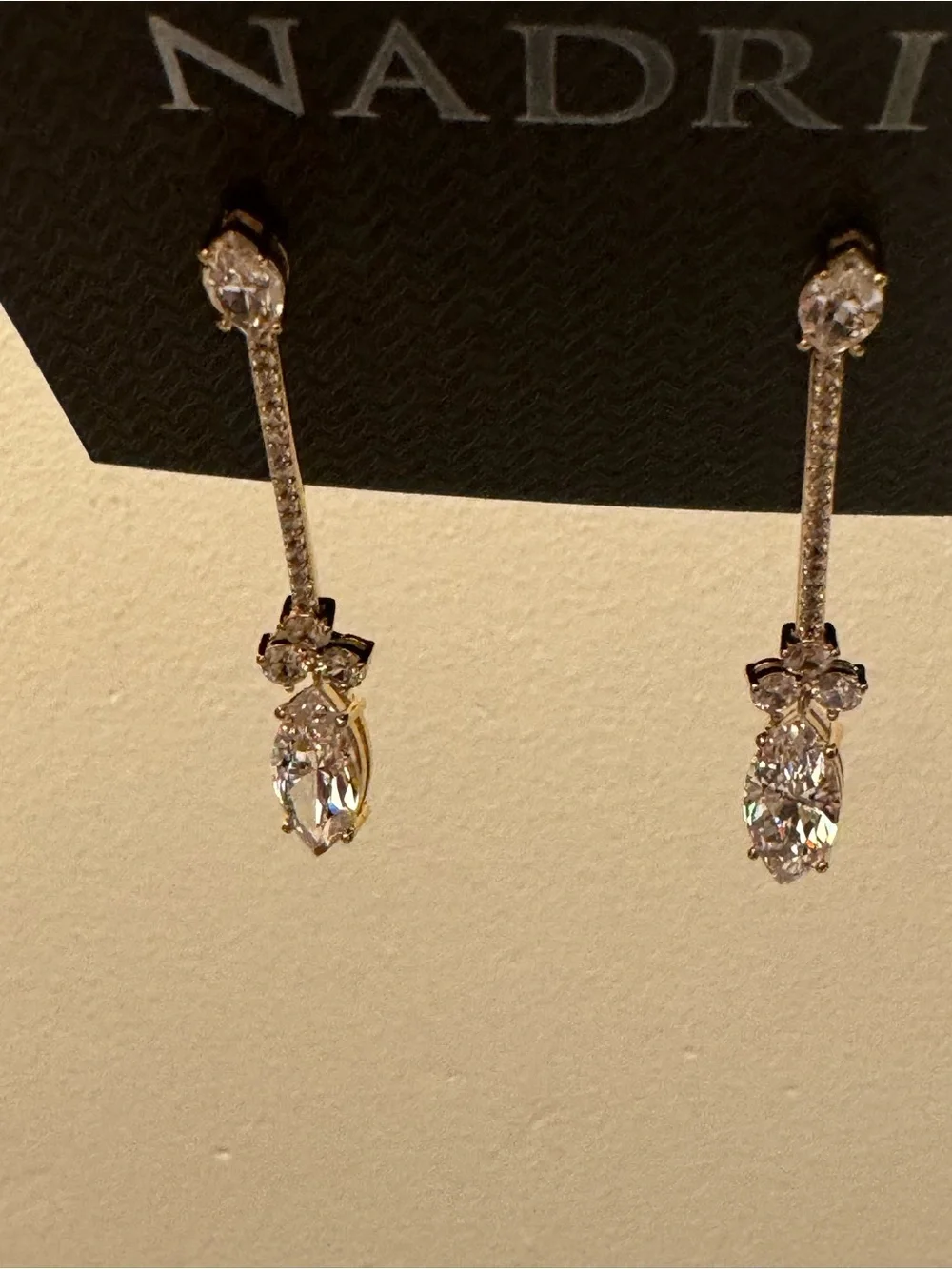 NWT NADRI Cassi CZ Marquis Round Linear Drop Earrings